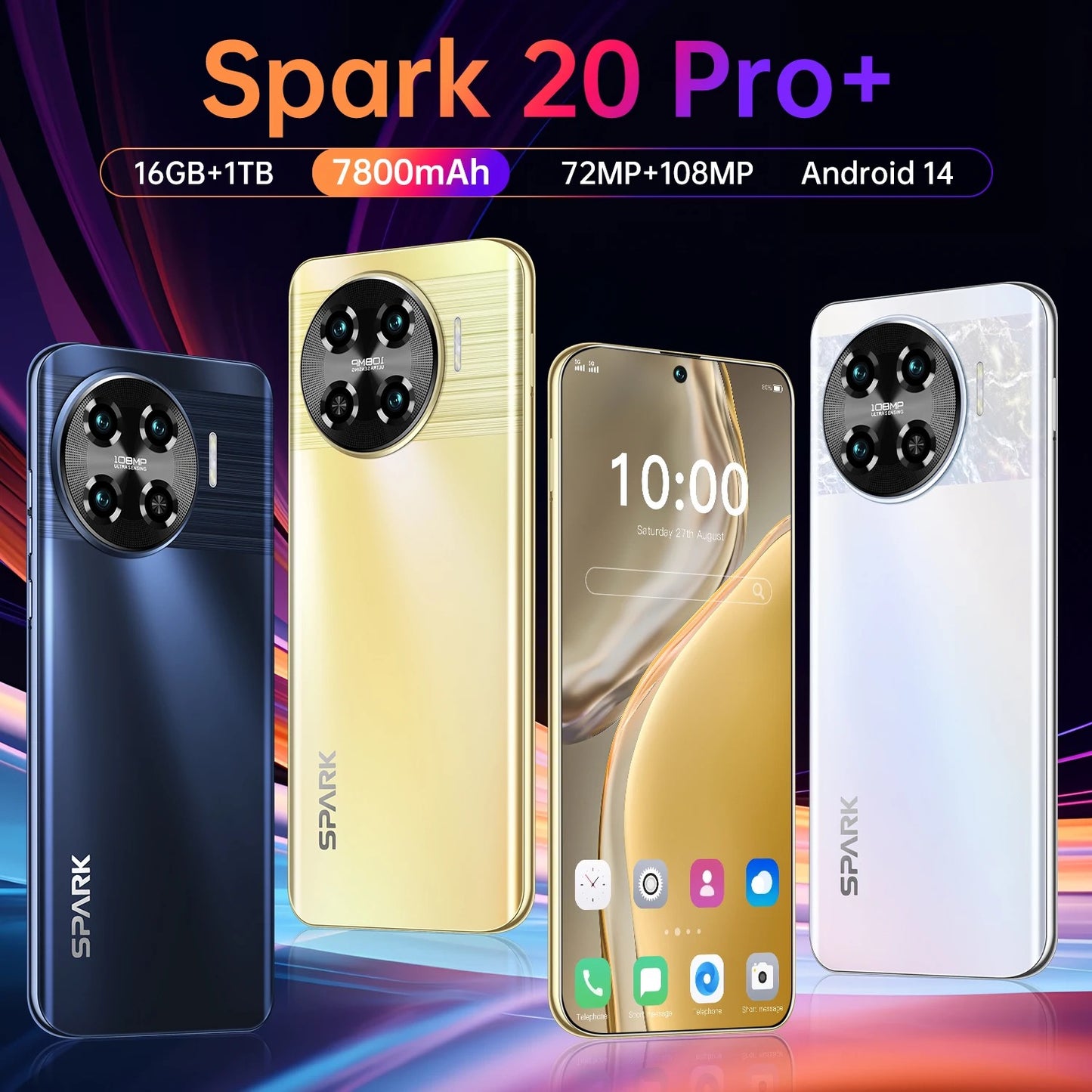 Global Spark 20 pro, teléfono inteligente con cuatro núcleos, 16GB + 1TB, 7,6 pulgadas, Android 13