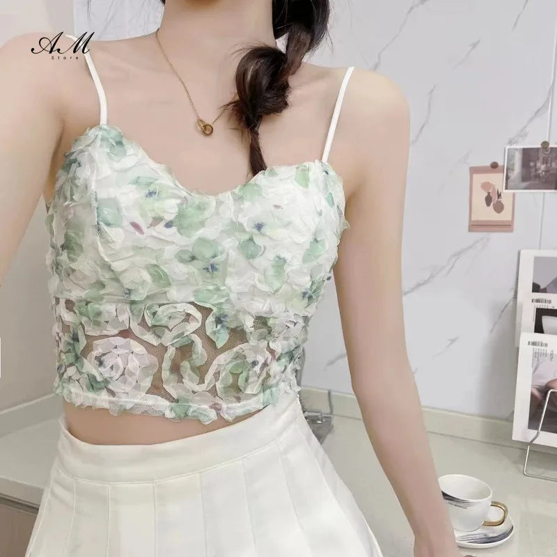 Women's Pink Floral Bra Mesh Tube Top