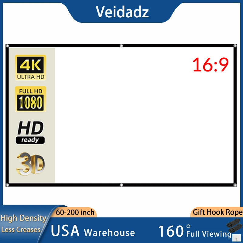 VEIDADZ 60-200inch Portable Foldable Projector Screen High