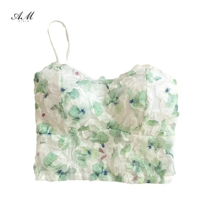 Women's Pink Floral Bra Mesh Tube Top