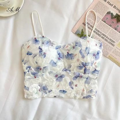 Women's Pink Floral Bra Mesh Tube Top